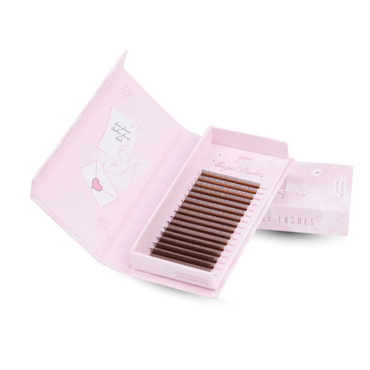 Brown pre made angel lash fans close up